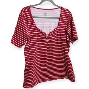Torrid Red White Striped Sweetheart Neckline Ruched Short Sleeve Top Size 3X